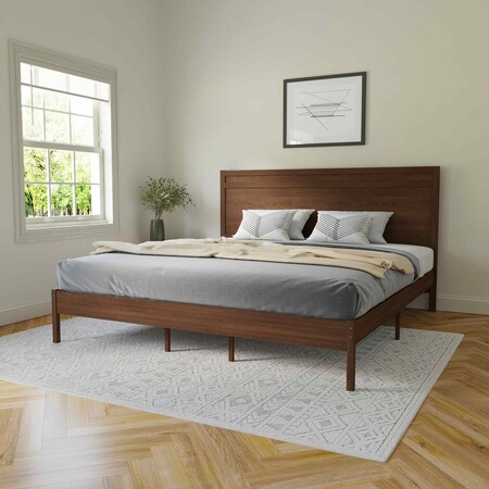 Flash Furniture Brown King Wooden Platform Bed with Headboard MG-09003KB-K-BRN-GG